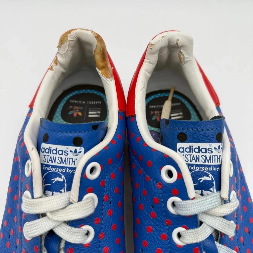 Adidas Mens 10.5 Pharrell Williams Stan Smith Blue Red Polka Dot B25400